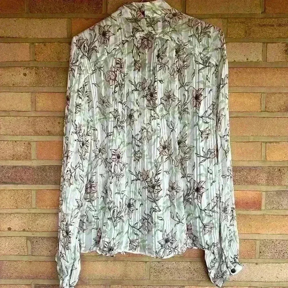 rag & bone Sachi floral print lace up sheer long sleeve blouse - Picture 7 of 10